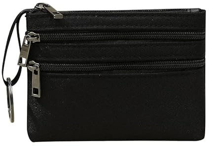 Petit Porte Mmonnaie Femme, Mini Porte Monnaie avec 3 Fermeture Éclair Poches et Porte-Clés, pour Pièces, Cartes, Billets Porte-Monnaie