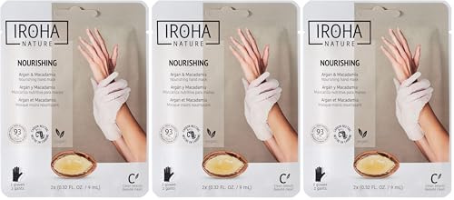 Iroha Nature - Guantes Mascarilla Nutritivos | Aceite de Argán y Macadamia | Nutrición Intensa para Manos Secas | 93% Ingredientes Naturales | Vegano (Paquete de 3)