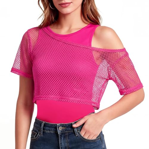 AYBUY 2 Pièces Haut en Résille Fluo, T-Shirt Resille Néon