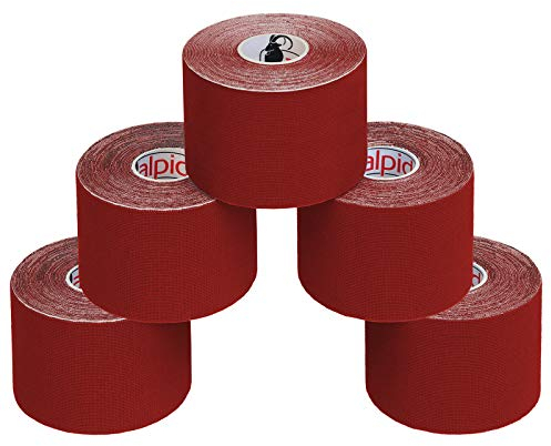 ALPIDEX 5 Rollen Kinesiologie Tape 5m x 5cm Viele Farben Anwendungsbroschüre Elastisch Wasserfest Hautfreundlich Physio Muskel Tape Set, Farbe:rot