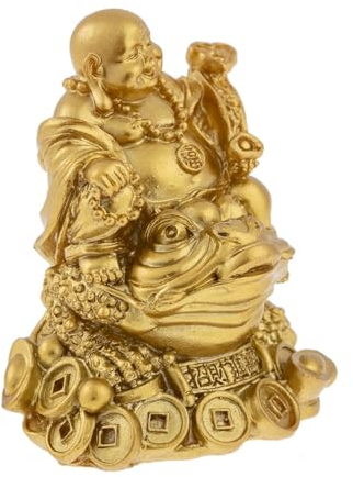 lachineuse - Goldene lachende Buddha-Statuette 7cm - Feng Shui Dekoration - Chinesisches Zen-Dekorationsobjekt für Zuhause, Büro - Glücksbringer Geschenkidee, Gold