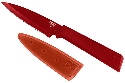 Kuhn Rikon 26521 Colori+ Non-Stick Serrated Paring Knife with Safety Sheath, 19 cm, Red