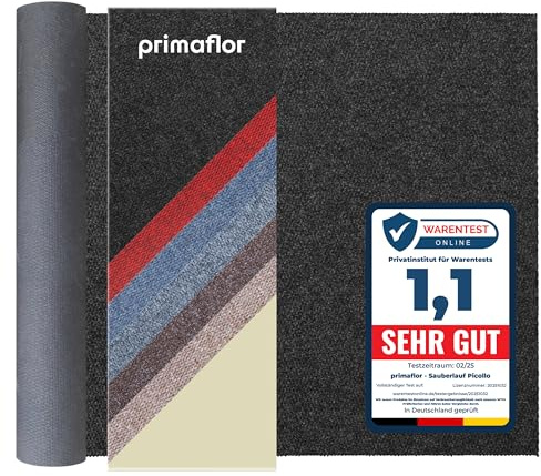 Primaflor Schmutzfangläufer Picollo | 100 x 250 cm | Anthrazit | Meterware | Robuste Sauberlaufmatte aus 100 % Polypropylen mit Gelrücken, 8 mm hoch, zuschneidbar und bis 30 m Länge erhältlich