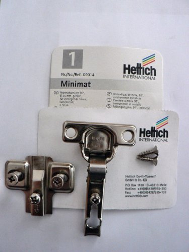 HKB ® 2 Stück Minimat 4 Federscharniere 95°, Topf-ø 26 mm, für vorliegende, aufliegende Türen, Stahl verzinkt, Hersteller Hettich, Artikel-Nr. 9014