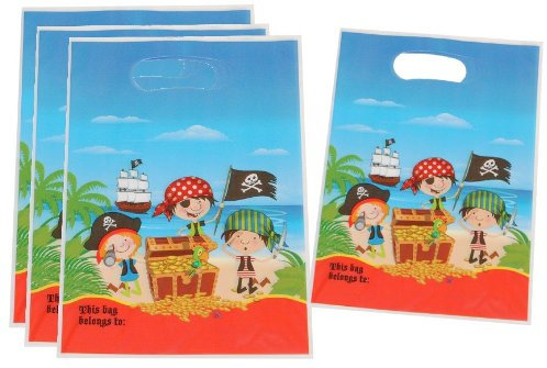 alles-meine.de GmbH 6 STK. Partytüten Piraten mit Schatztruhe Geburtstagstüten Folie Jungen Mitgebsel Tüten Tasche