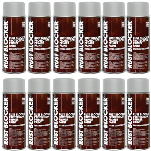 12er Sparpack 400 ml Rust Blocker 4in1 Metallschutzlack Rost Stop Lack GRAU matt RAL 7035, 4in1 -Haftvermittler - Aktiver Rostschutz - schnelltrocknender Lack - effektiver Schutz