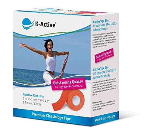 K-Active Kinesiologie Tape Elite ORANGE, wasserabweisend und hypoallergen, 50 mm x 5 m, 6er Box