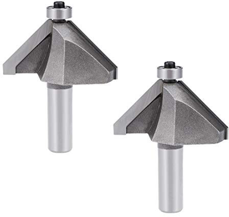 sourcing map Chamfer Router Bit 45 Degree 1/2 Shank 1-1/6 Cutting Height Edge Forming Router Bit for Woodworking 2pcs