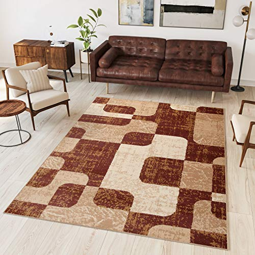 TAPISO Dream Teppich Wohnzimmer Modern Kurzflor Braun Beige Vierecke Geometrische Figuren Meliert Schlafzimmer Küche Esszimmer ÖKOTEX 300 x 400 cm