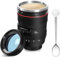 Mug Objectif Photo 350ml - Tasse à Café en Acier Inoxydable avec Couvercle et Cuillère, Cadeau pour Photographe, Design Unique Isotherme, Noir