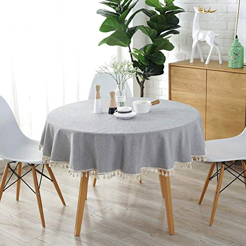 meioro Runde Tischdecke Volltonfarbe Quaste Tischdecken Baumwolle Tischdecke Geeignet für Home Küche Dekoration, Verschiedene Größen