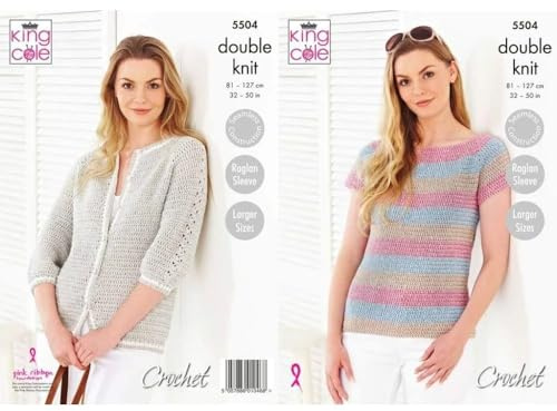 King Cole Cotton Top DK Crochet Pattern 5504 - Tops, Cardigans Pattern - 32-50 Inches