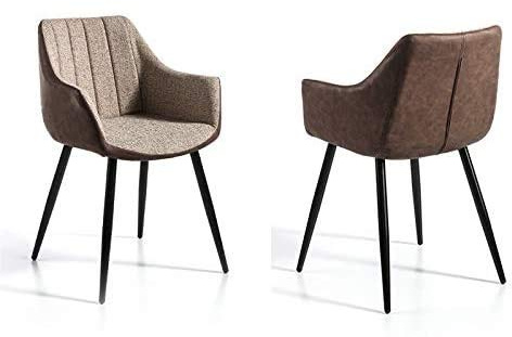 MOMMA HOME Set de 2 Sillas - Modelo Sacramento - Color Beige/Marron - Material Ecopiel/Tela - Medidas 58 x 55 x 83 cm