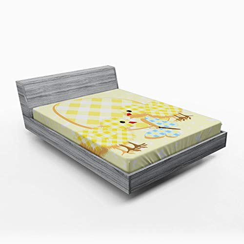 ABAKUHAUS Baby Spannbetttuch, Plaid Gemusterte Tiere, Soft Dekorativer Stoff Bettwäsche Rund-um Elastischer Gummizug, 160 x 200 cm, Blassgelb Hellblau