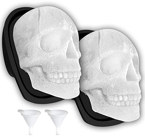 Extra Large 3D Skull Ice Cube Mold Silicone Ice Molds for Whiskey Ice Cube Trays with Funnel for Big Mouth Cup Skull Ice Maker with Resin Chocolate sugar Whiskey Ice Mold for Parties (2 PCS)