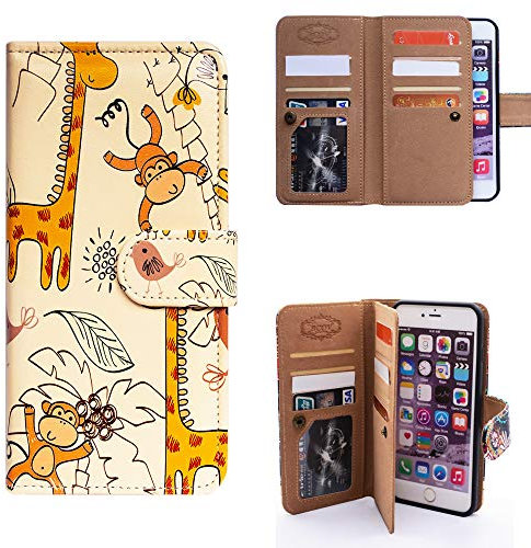 Bcov iPhone SE 2022 Case,iPhone SE 3rd Gen Case,iPhone SE 2020 Case, Cute Giraffe Monkey Multifunction Wallet Leather Case Flip Cover with Multi Card Slots Pocket Wrist Strap For iPhone SE/8/7