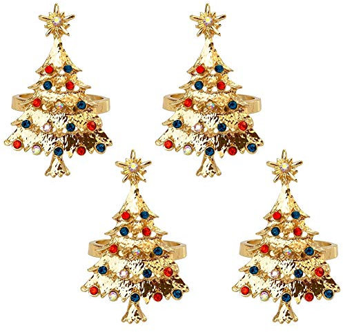 4 Stück Serviettenringe Gold Weihnachten Serviettenringe Weihnachtsbaum Form Metal Serviettenhalter für Hochzeit Geburtstag Weihnachten Taufe Tisch Dekoration Serviettenringe Servietten Halter