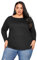 Yours Curve Essential Cotton Soft Stretch Long Sleeve Scoop Neck Tee T-Shirt - Women's - Plus Size Black 20