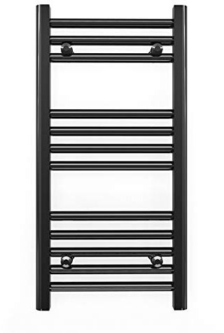 Myhomeware 400mm Wide Black Flat Straight Heated Bathroom Towel Rail Radiator For Central Heating Stylish Designer (Alyssa 400 / 700mm Black Flat)