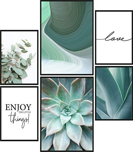 Papierschmiede® Mood Poster Set Green Love, Bilder Wohnzimmer Deko Schlafzimmer, 2x 30x40cm und 4x 20x30cm, Eukalyptus Agave Aloe Vera Grün - ohne Rahmen