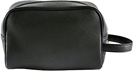 LEUCHTBOX Kleine Kosmetiktasche Wash-Bag Unisex Kulturtasche Schminktasche Make-Up Bag PU-Kunstleder Retro Chic (Schwarz)