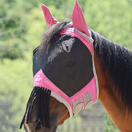 Harrison Howard CareMaster Horse Fly mask with Ears and Nose Fringe Fly Protector Defender Mask Light Pink Full Size