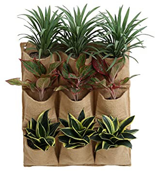 9 Pocket Vertical Garden Wall Planter - Jute Gardens - Tower - Herb - Outdoor Indoor - Hanging - Plant - Living - Balcony - Growing System - Biodegradable - Sustainable - Vegetable -Patio…