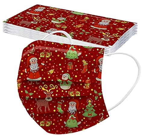 AMDOLE 10 Stück Mode Weihnachtsmaske Mundschutz Erwachsene Einweg 3-lagig Mund Nasenschutz, 3D Druck Mund und Nasenschutz Weihnachten Elch Motiv Atmungsaktive Bandana MNS Mund-Tuch Schals