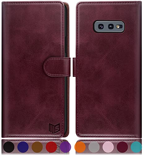 SUANPOT [RFID Schutz für Samsung Galaxy S10e Hülle PU Leder Handyhülle Lederhülle Klapphülle Kartenfach Flip Cover für Samsung S10e Handy hülle Leather Phone Case Rotwein