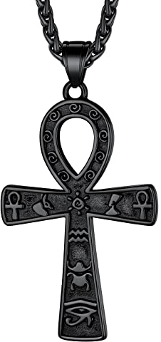 Richsteel Schwarz Ankh Kreuzkette für Herren Männer Religiöser Ägyptischer Kreuz Schmuck mit Geschenkebox für Vatertag Geburtstag