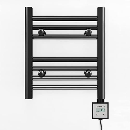 600mm Wide Black Electric Bathroom Heated Towel Rail Thermostatic Warmer Radiator Digital Controller (600 x 400 mm (BTU: 713))