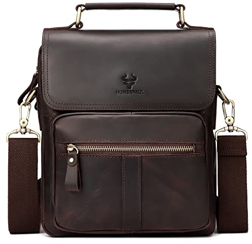 HUMERPAUL Schulter Umhängetasche Herren echtes Leder kleine Umhängetasche mit verstellbaren Trägern für Schule, Arbeit, Geschäft