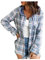 Générique Chemisier à Carreaux Chemise Femme Blouse Chic avec Bouton en Flanelle à Manches Longues Retroussée Style de Boyfriend Casual Veste Polaire avec Capuche (Bleu, L)