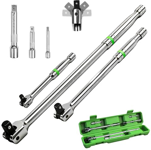 SWANLAKE GARDEN TOOLS 6-Piece Premium Breaker Bar Set, 1/4, 3/8 & 1/2 Drive, Heavy Duty Breaker Bars, 6-inch, 10-inch, 15-inch Length with 180° Rotatable Head