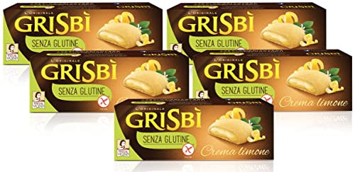 5X Grisbi, Biscotti Ripieni di Morbida Crema a Limone Senza Glutine (Gluten Free), 150g [5 Confezioni]