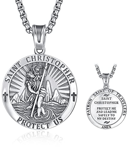 ADMETUS Heiliger Christophorus Kette Anhänger Sterling Silber St Christopherus Kette Herren St Christopher Halskette Rund Amulett Schmuck Religiöser Geschenke