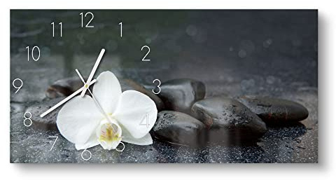 DEQORI Glasuhr | vertikal 60x30 cm | Motiv Kontrastreiches Zen-Motiv | große XXL Design Uhr aus Glas | leise Wanduhr für Wohnzimmer & Küche | Moderne Hingucker Uhr für die Wand