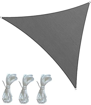 Rebecca Mobili Vela Parasole Triangolare, Tenda Vela Ombreggiante, Grigio Scuro, Polietilene Hdpe, Corde Incluse, Anelli In Acciaio, Per Giardino Balcone - Misure: 3,6x3,6x3,6 mt - Art. RE6814