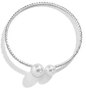Clataly Nachahmung Perle Offene Halskette Einfache Einschicht Armbänder Silber Kristall Zarte Offene Choker Halskette Schmuck für Frauen und Mädchen