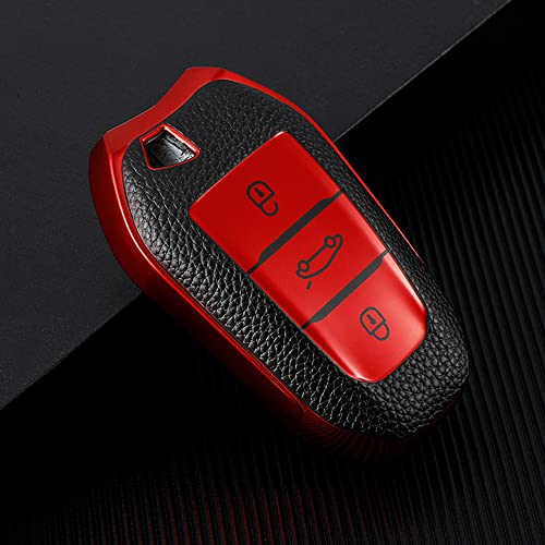 ontto Schlüsselhülle Autoschlüssel Hülle Passt für Peugeot 308 408 508 2008 3008 4008 5008 Citroen C4L C6 C3-XR Picasso DS3 DS4 TPU Silikon Schlüsseletui Schutzhülle Schlüsselanhänger-Leder Rot