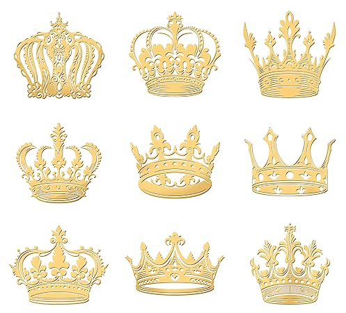 OLYCRAFT 9 Stück 4x4 cm Kronen Muster Aufkleber Kronen Metall Aufkleber Selbstklebende Goldene Aufkleber Metall Gold Aufkleber Für DIY Harz Kunsthandwerk Telefon Und Wasserflaschen Dekoration