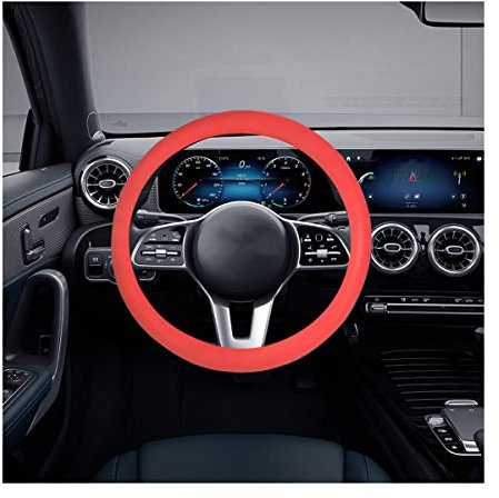 JNNJ Auto Lenkradhülle aus Silikon, atmungsaktiv, rutschfest und universal elastisch (Rot)
