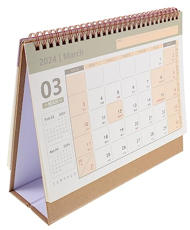 STOBOK 2024 Stehender Kalender Tischkalender Zum Aufstellen Countdown-kalender Flip-tischkalender 18 Monate Tischkalender Terminkalender Holzfiguren Bronzieren Papier Muschelschale Planer