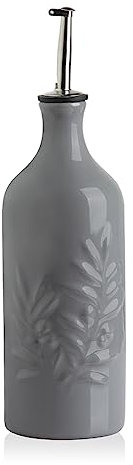 Sweejar Home Ceramic Olive Oil Dispenser Bottle, 570ml Relief Opaque Oil Cruet Protects Oil To Reduce Oxidation, Suitable For Storage Of Oil, Vinegar, Soy Sauce, Coffee Syrup, Liquids (Dark Grey)
