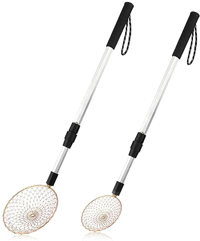 KINBOM 2 Pz Setaccio per Sabbia, Multifunzionale Paletta Setaccio per Sabbia con 52-102cm Manico Extra Lungo Regolabile Paletta per Lettiera per Gatti Domestici (Testa a Cucchiaio da 11&14 cm)