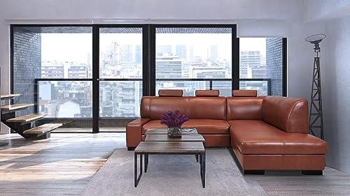 Quattro Meble Echtleder Ecksofa London I Extra 3z 260 x 200cm Leder Sofa Couch mit höherer Rückenlehne, Schlaffunktion Eck Couch Echt Leder Antique Tabac