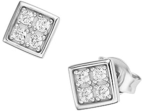 Giorgio Martello Milano Ohrstecker Carréförmig Mit Weißen Oder Schwarzen Steinen, Silber 925 Weiss, 0,5 Cm 925 Sterling Silber