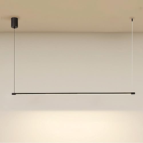 Klobvtt Lámpara colgante lineal, lámpara colgante negra minimalista, lámpara LED, accesorio de iluminación de techo, tira larga, luces de isla de cocina, comedor, decoración de oficina, lámparas de su