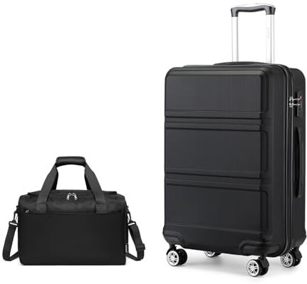 KONO Mittelgroß Reisekoffer Rollkoffer Set Gepäcksets 2 Teilig, 65cm Mittelgroß Trolley Koffer mit Ryanair Reisetasche 40x20x25cm, Schwarz