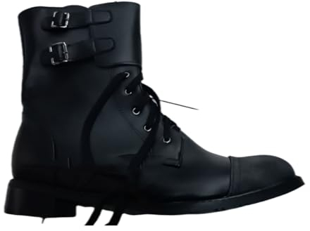 Mittelalterliche PU-Leder Steampunk Stiefel - Renaissance LARP Stiefel Schuhe - Herren Kurze Reitstiefel Western Cowboy Stiefel,Schwarz,46